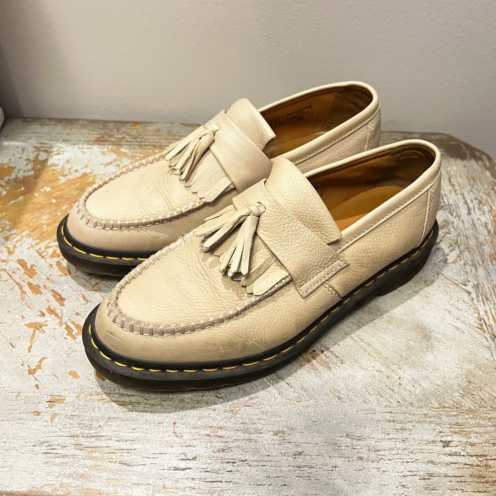 Dr Martens Adrian Tassel Loafers Parchment Beige Virginia Leather Womens‎ 11